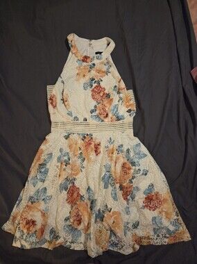 City Triangles Cream Floral Lace Dress with Blue and Orange Flowers Size Xl